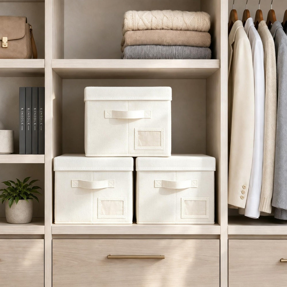 Set of 3 Large Fabric Storage Boxes with Lids