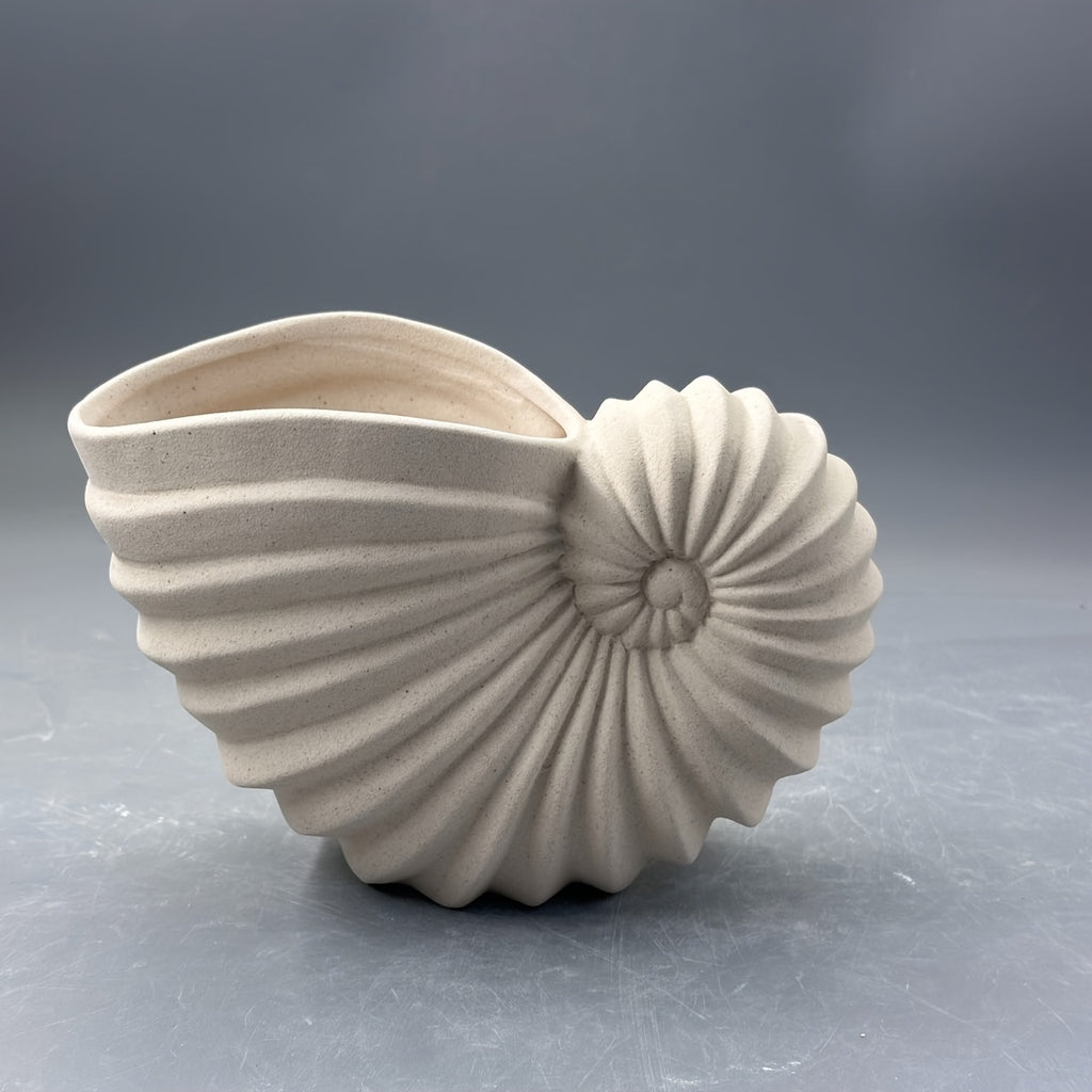 Nautilus Shell Ceramic Vase – Coastal Wabi-Sabi