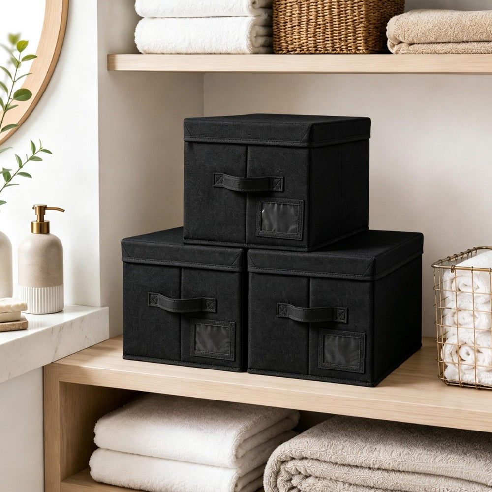Set of 3 Large Fabric Storage Boxes with Lids