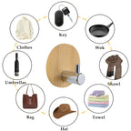 4 Adhesive Stainless Steel Hooks with Wood Base