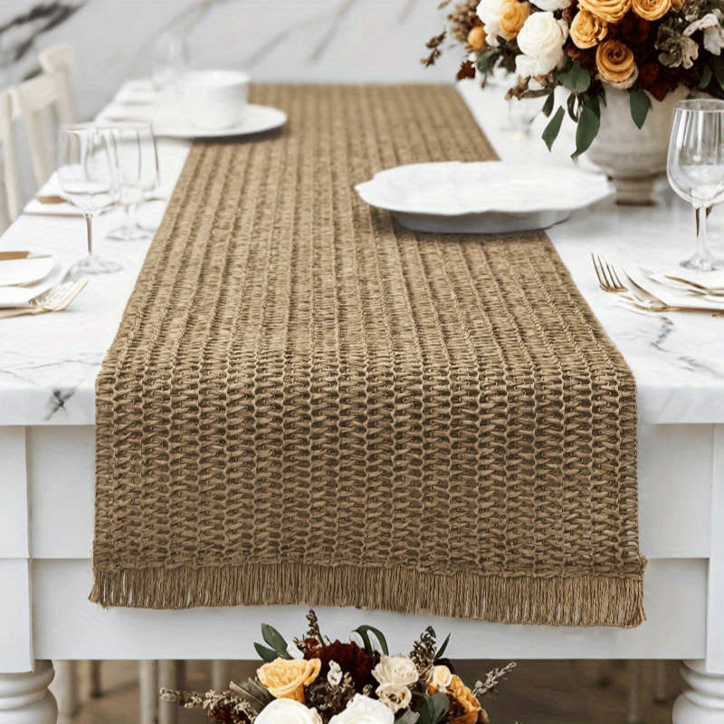 Solid Colour Fringe Boho Table Runner